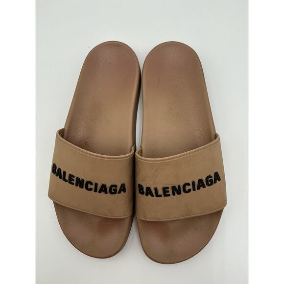 Balenciaga Logo Beige Rubber Slide Sandals Size 11 - Picture 2 of 6